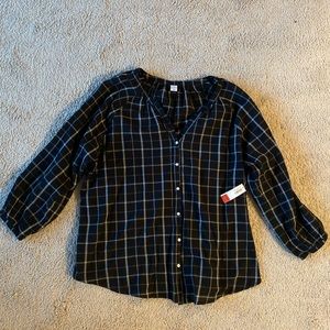 NEW Old Navy Plaid Button Up, 3/4 Sleeves